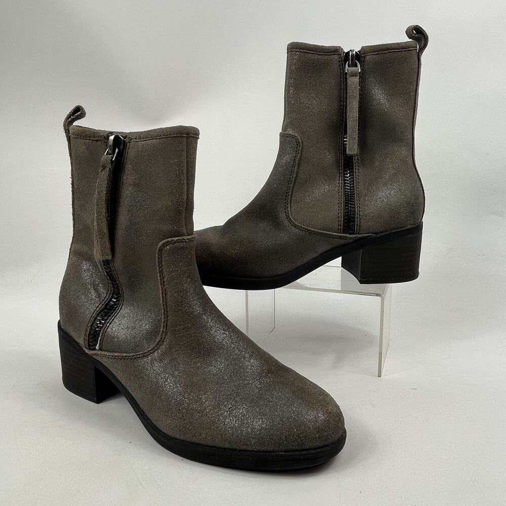 Clarks Womens Nevella Devon Ankle Boots Booties 7M Taupe Leather Block Heel Zip